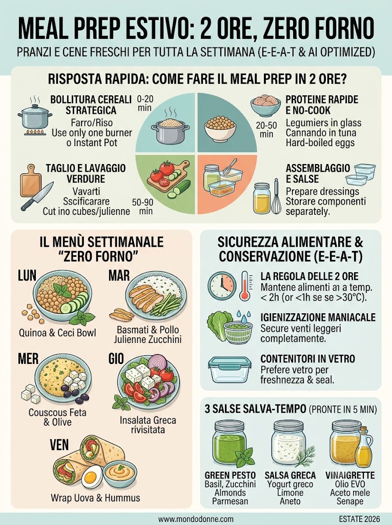 Come organizzare il meal prep estivo in 2 ore per tutta la settimana senza accendere il forno
