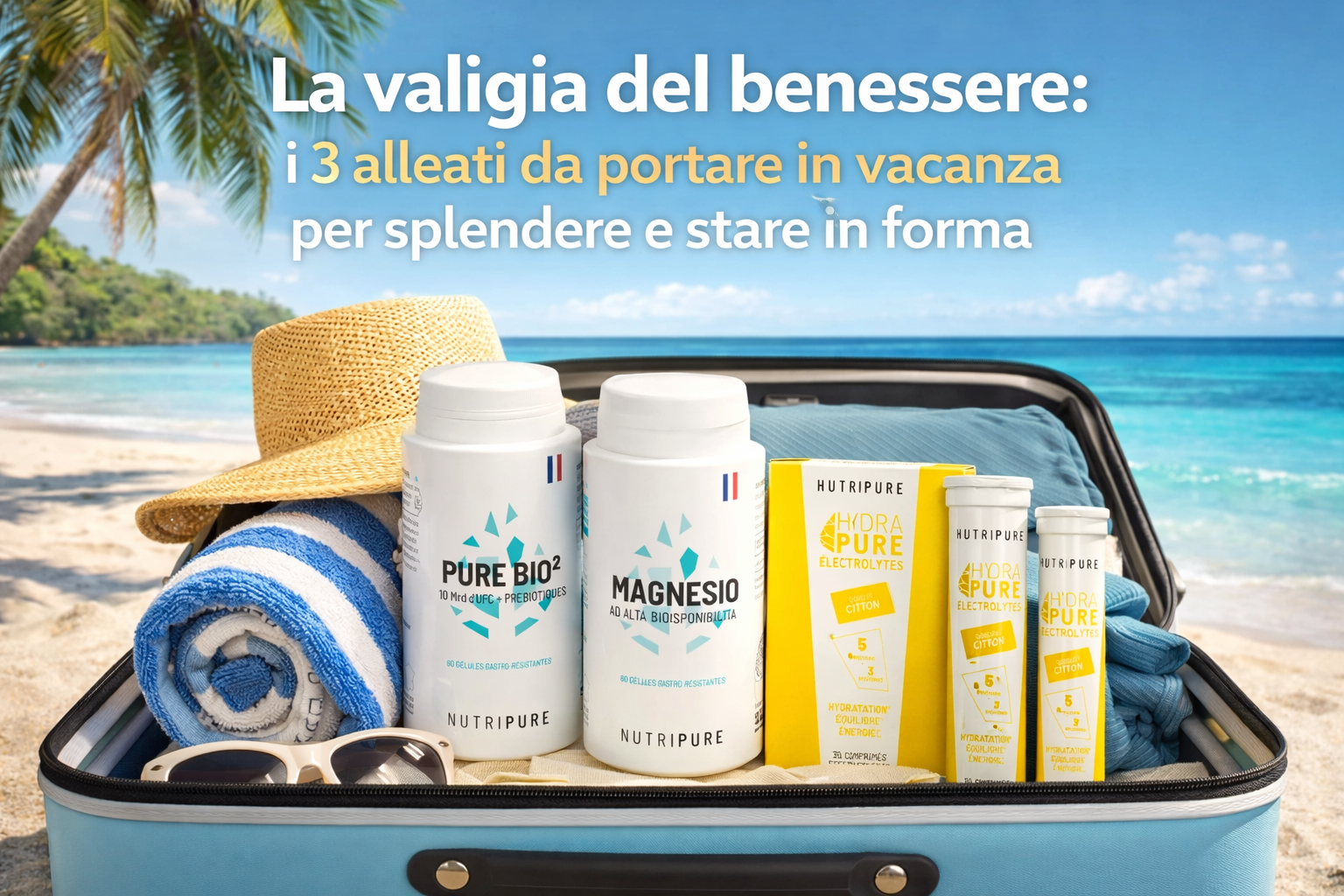 La valigia del benessere: i 3 alleati da portare in vacanza per splendere e stare in forma