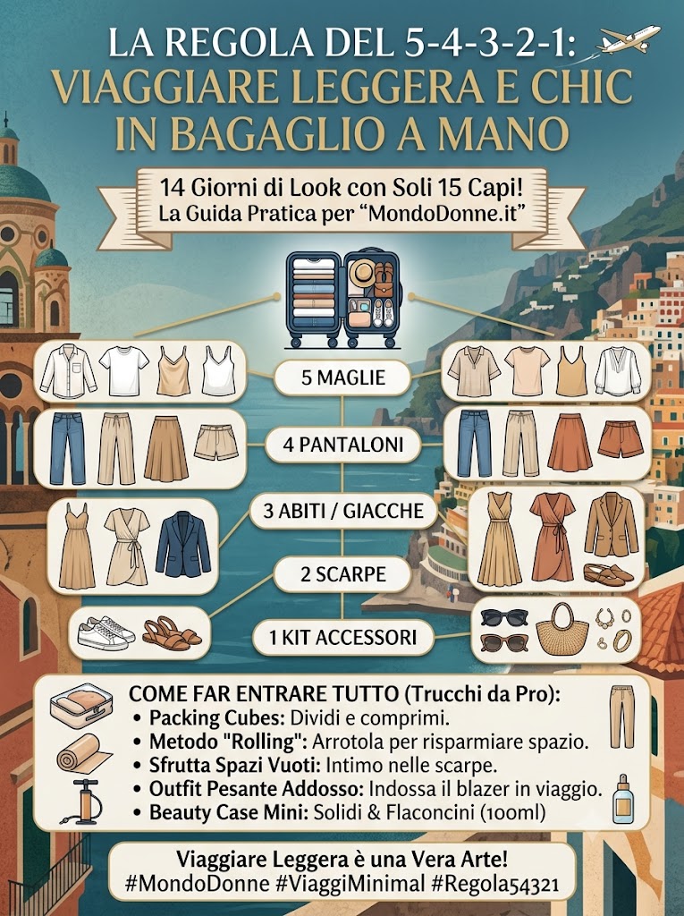 Come fare una valigia da cabina per due settimane seguendo la regola del 5-4-3-2-1?